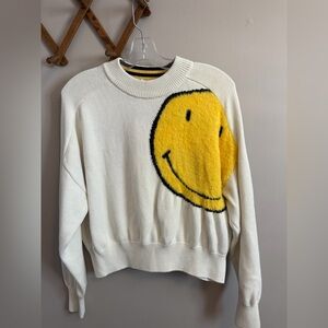DESIGUAL X SMILEY Joy Is Now White Graphic Knit Sweater Large